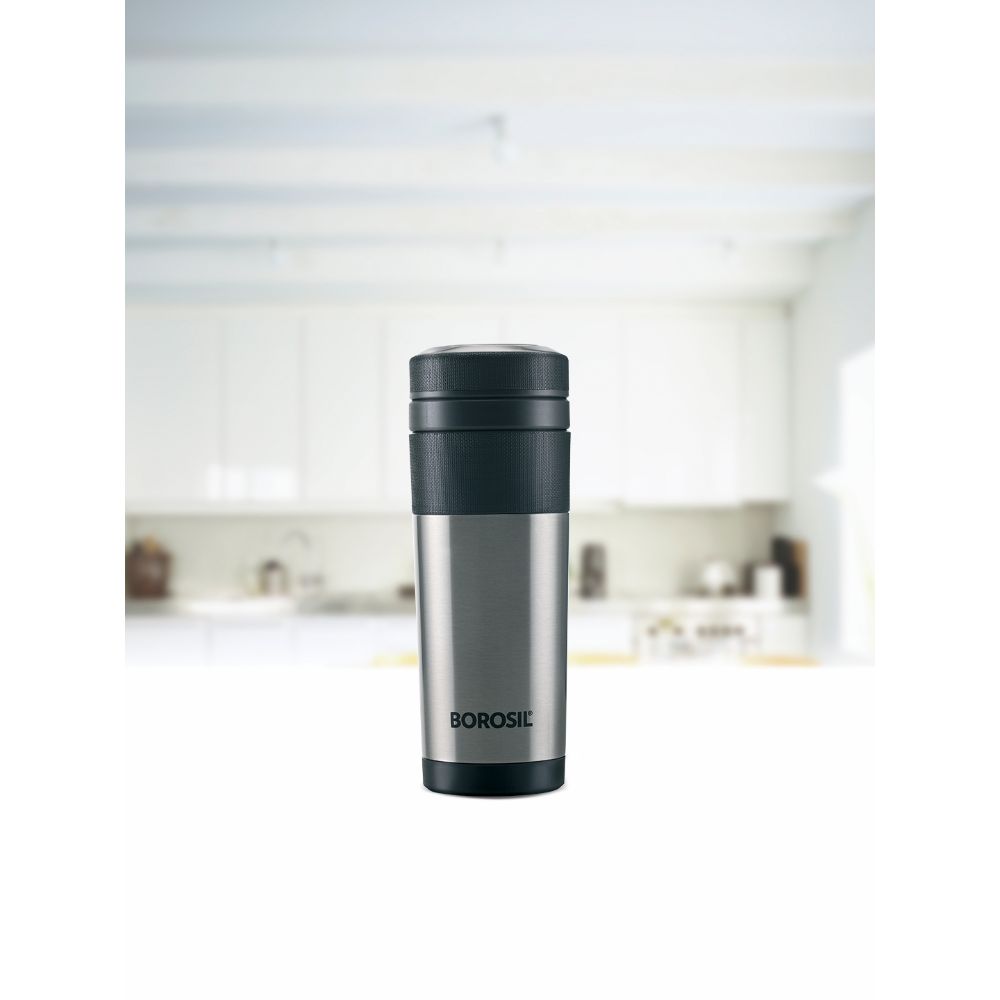 Borosil Hydra Travelmate Stainless Steel Vacuum Insulated Flask Bottle, 350 ML, Black