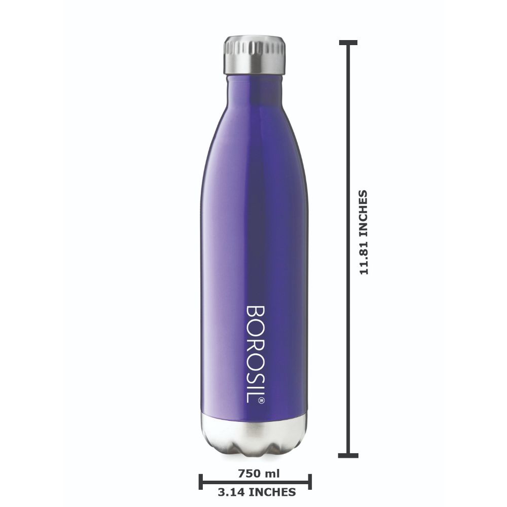 Borosil Trans Bolt Stainless Steel Vacuum Insulated Flask Water Bottle, 750 ML, Blue