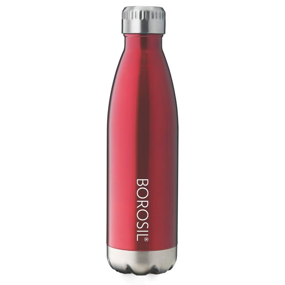 Borosil Trans Bolt Stainless Steel Vacuum Insulated Flask Water Bottle, 750 ML, Red