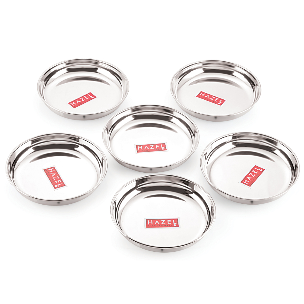 HAZEL Stainless Steel Serving Plate Set of 6, 19 cm X 2.5 cm 650 ml