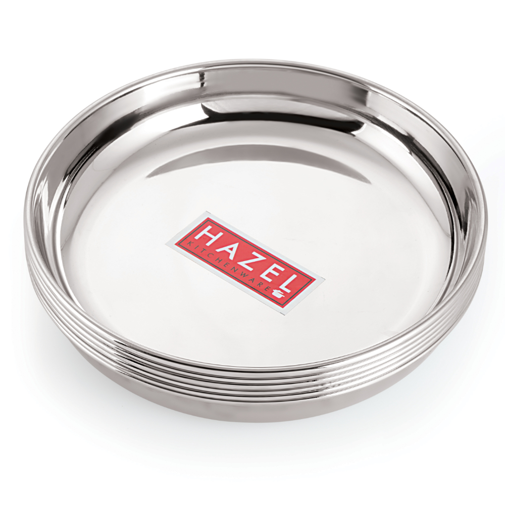 HAZEL Stainless Steel Serving Plate Set of 6, 19 cm X 2.5 cm 650 ml