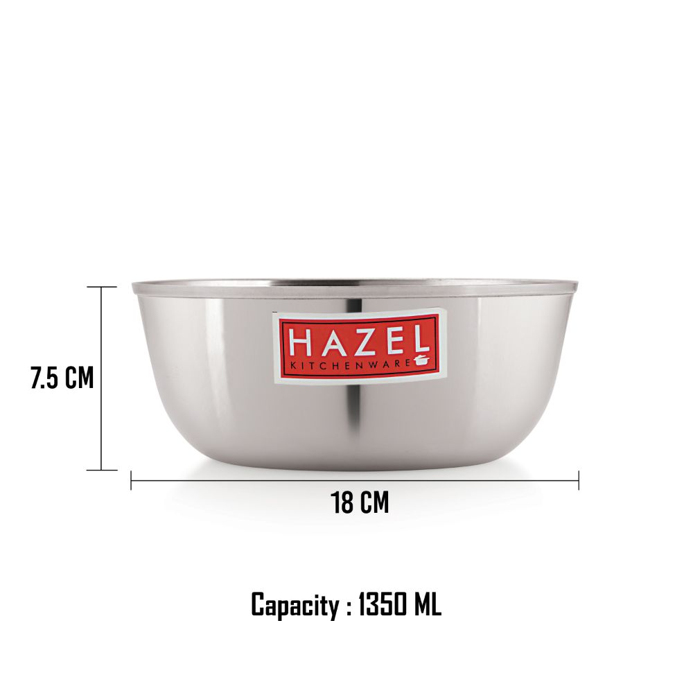 HAZEL Steel Mixing Bowls Wati Set of 6, 18 cmX 7.5 cm 1350 ml