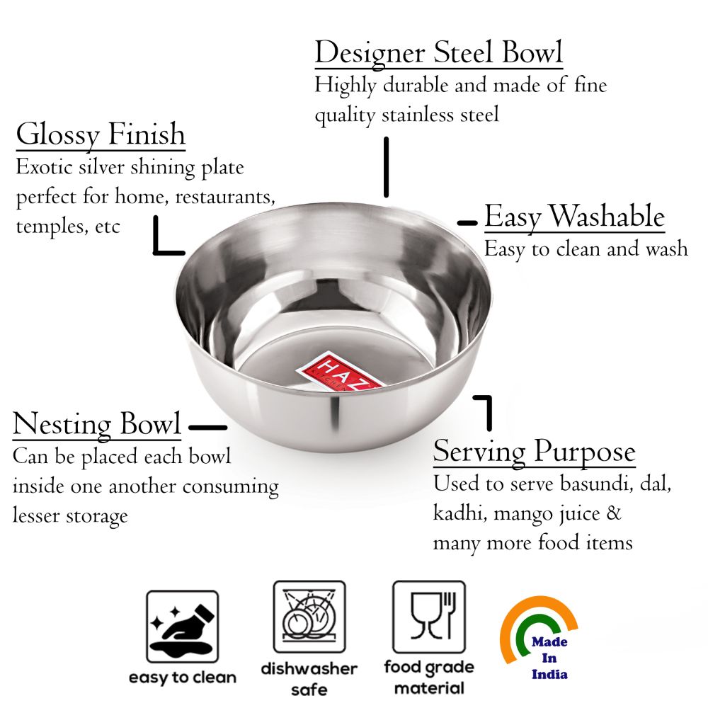 HAZEL Stainless Steel Mixing Bowl Wati Set of 5, 20 cm X 8 cm 1700 ml