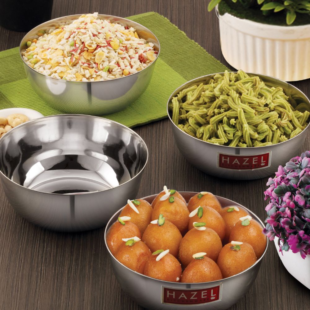 HAZEL Steel Mixing Bowls Wati Set of 4, 17 cmX 6.5 cm 1030 ml