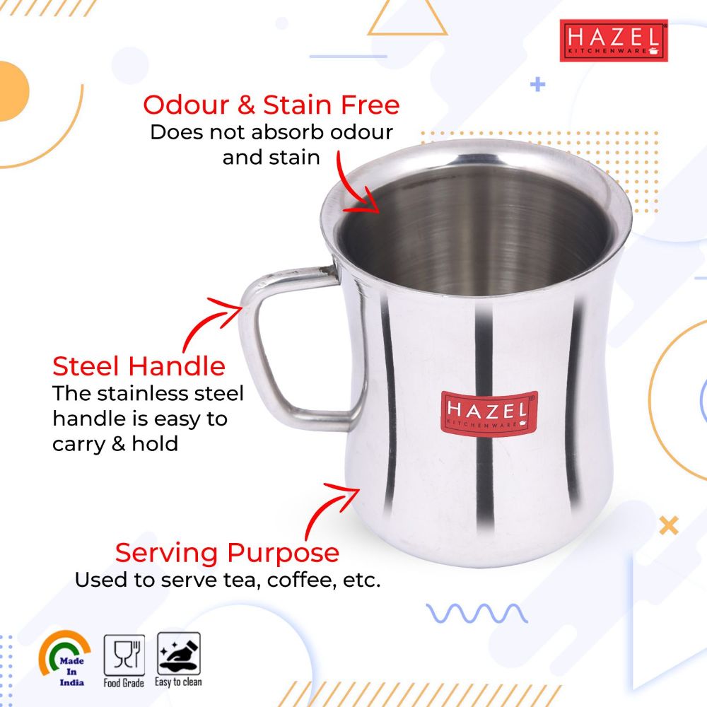HAZEL Stainless Steel Green Tea Coffee Big Damaru Plain Mug, 1 Pc, 200 ml