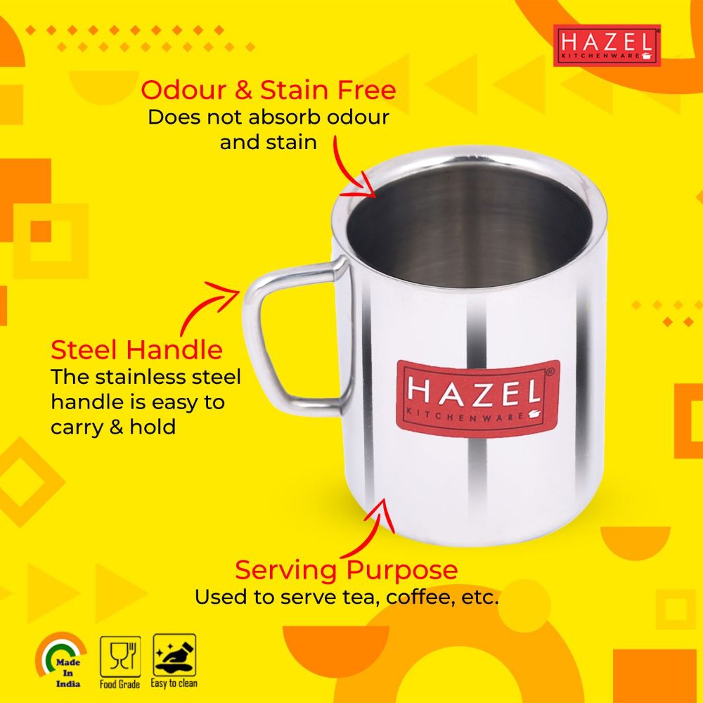 HAZEL Stainless Steel Double Wall Green Tea Coffee Big Sobar Mug, 1 Pc, 210 ml