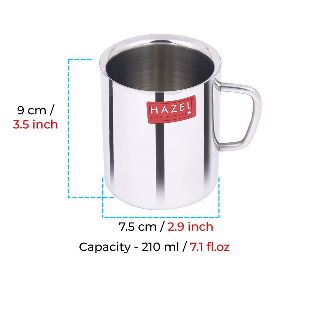 HAZEL Stainless Steel Double Wall Green Tea Coffee Big Sobar Mug, 1 Pc, 210 ml