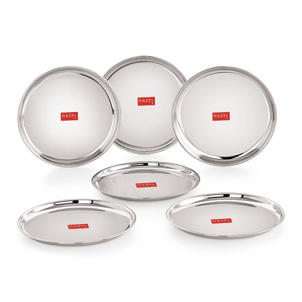 HAZEL Stainless Steel Snack Plates for Serving | Quarter Serving Dishes with Mirror Finish Set of 6
