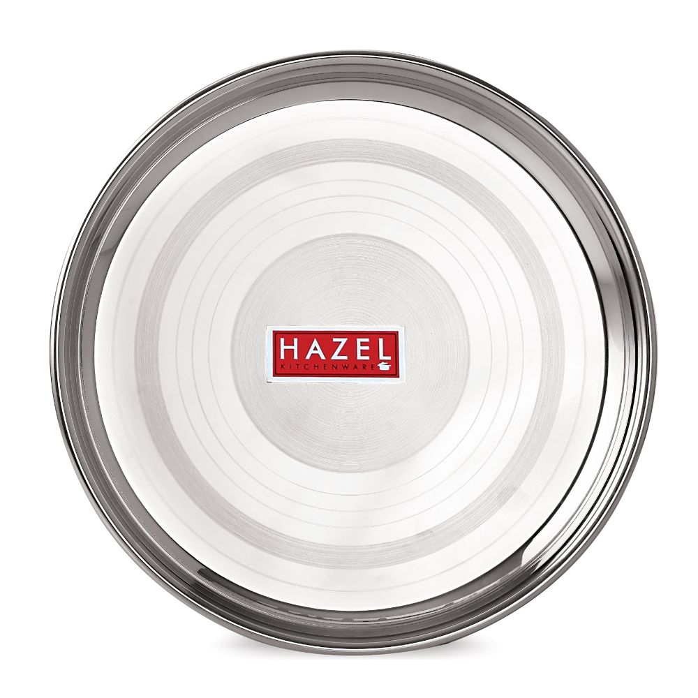 HAZEL Stainless Steel Dinner Set Of 6 | Dinner Set Steel (1 Steel Plate, 2 Bowl, 1 Spoon, 1 Dessert Plate, 1 Steel Glass) 6 Pieces, Silver