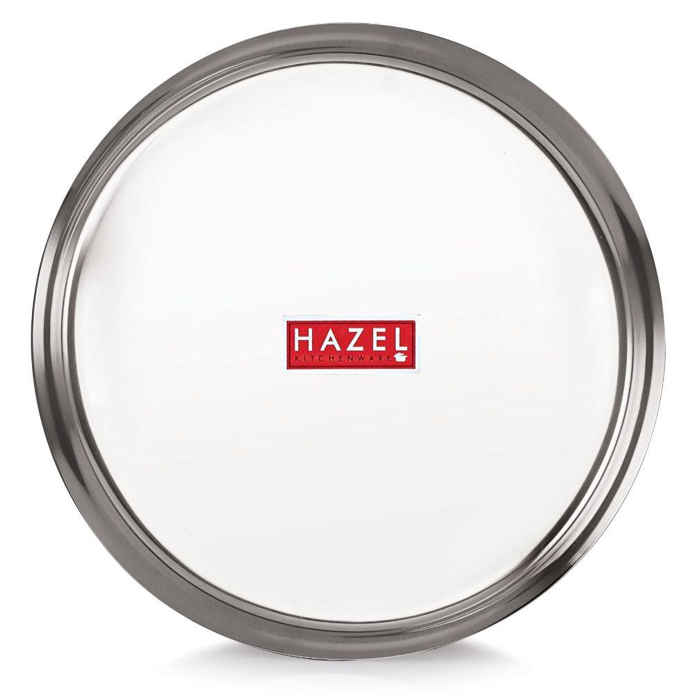 HAZEL Stainless Steel Dinner Set Of 6 | Dinner Set Steel (1 Steel Plate, 1 Steel Glass, 2 Bowl, 1 Spoon, 1 Dessert Plate) 6 Pieces, Silver