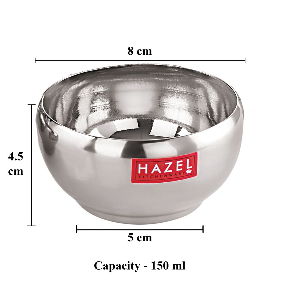 HAZEL Stainless Steel Serving Bowl | Bowl for Dessert, Cereal, Smoothie | Steel Katori for Serving | 150 ml, Silver