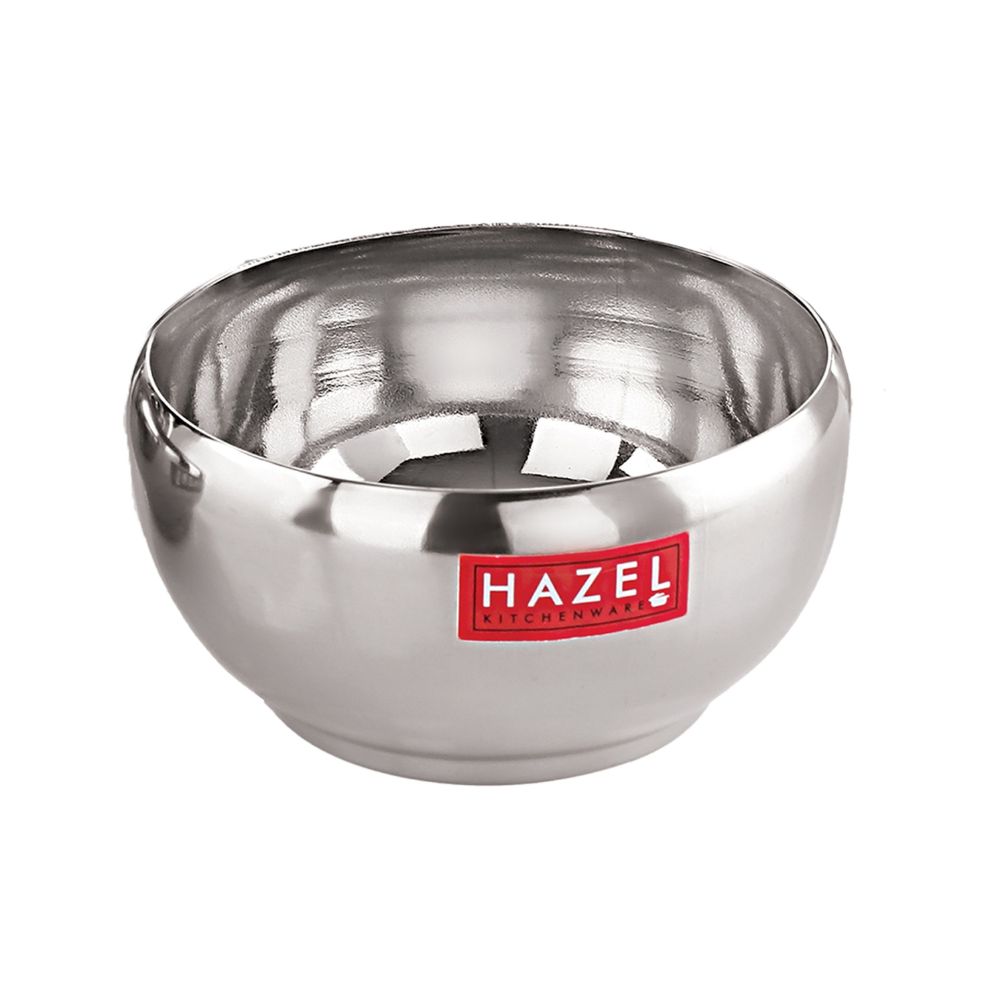 HAZEL Stainless Steel Serving Bowl | Bowl for Dessert, Cereal, Smoothie | Steel Katori for Serving | 200 ml, Silver