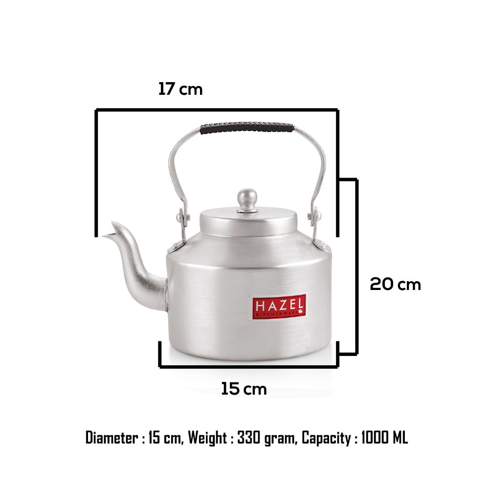 HAZEL Aluminium Indian Traditional Kettle Tea Coffee Pot Chai Maker With Handle, 15 cm, 1000 ML
