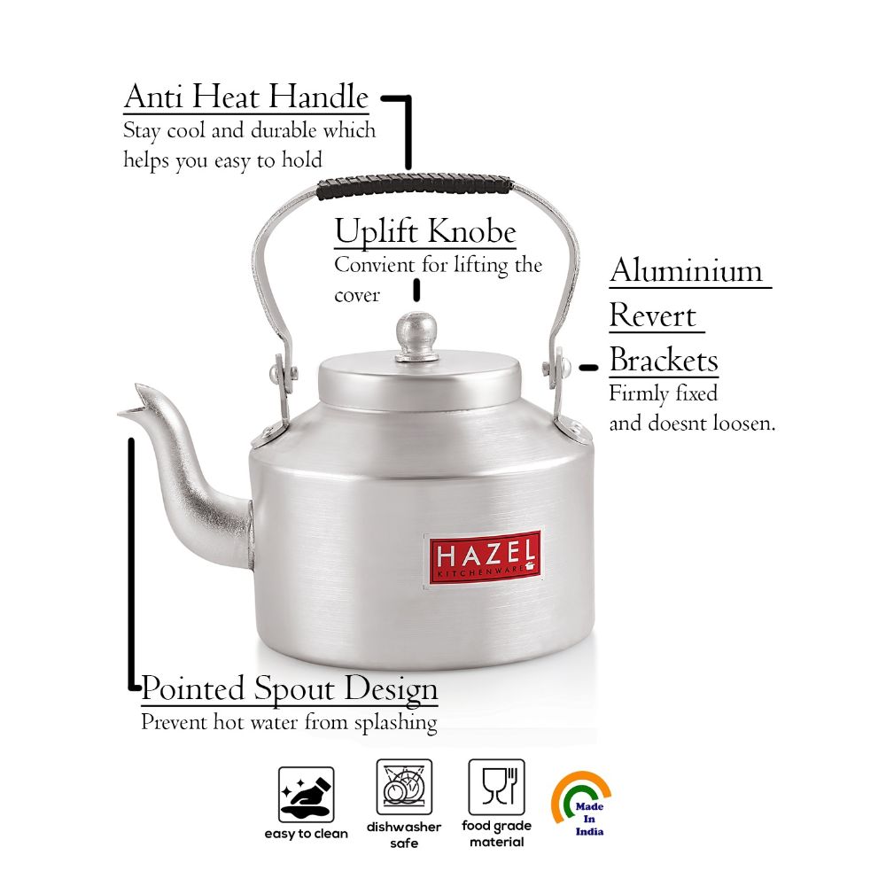 HAZEL Aluminium Indian Traditional Kettle Tea Coffee Pot Chai Maker With Handle, 22 cm, 4000 ML