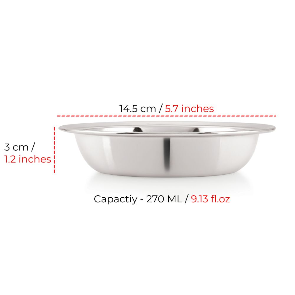 HAZEL Stainless Steel Snack Bowl / Plate Set | Small Steel Bowls Dish For Snacks | Breakfast Bowls, 270 ML