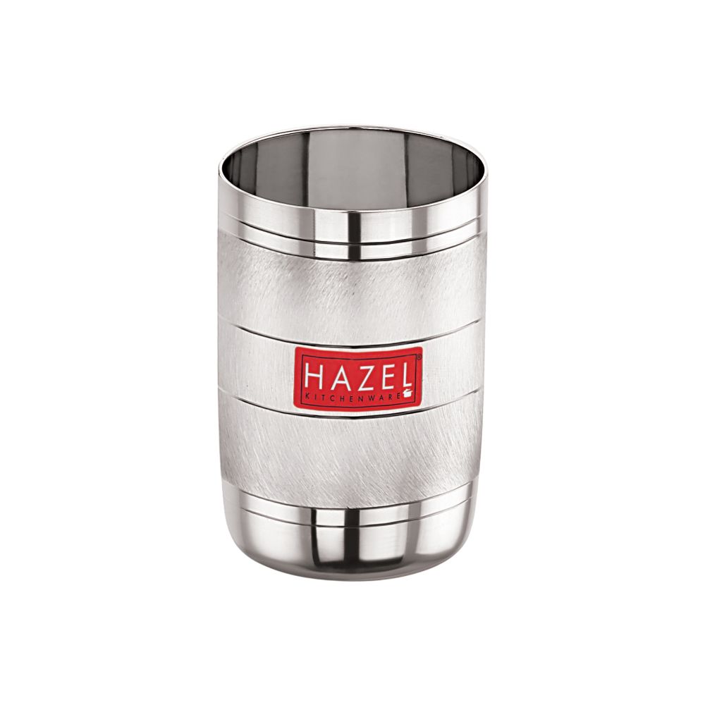 HAZEL Drinking Glasses Set of 1 | Stainless Steel Unbreakable Glass Set with Glossy Finish Design & Dishwasher Safe, 350 ML