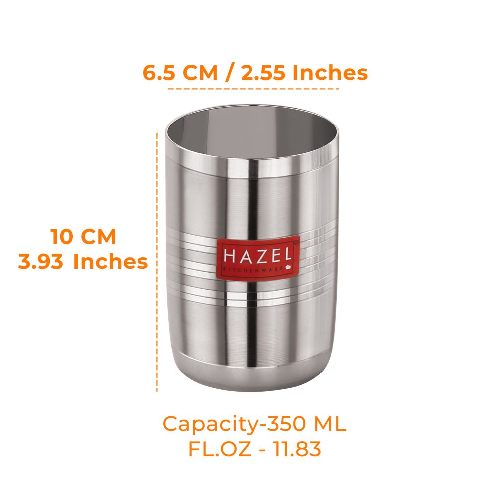 HAZEL Stainless Steel Glasses Set of 1 for Water & Juice | Unbreakable Glass Set with Glossy Finish Design & Dishwasher Safe, 350 ML