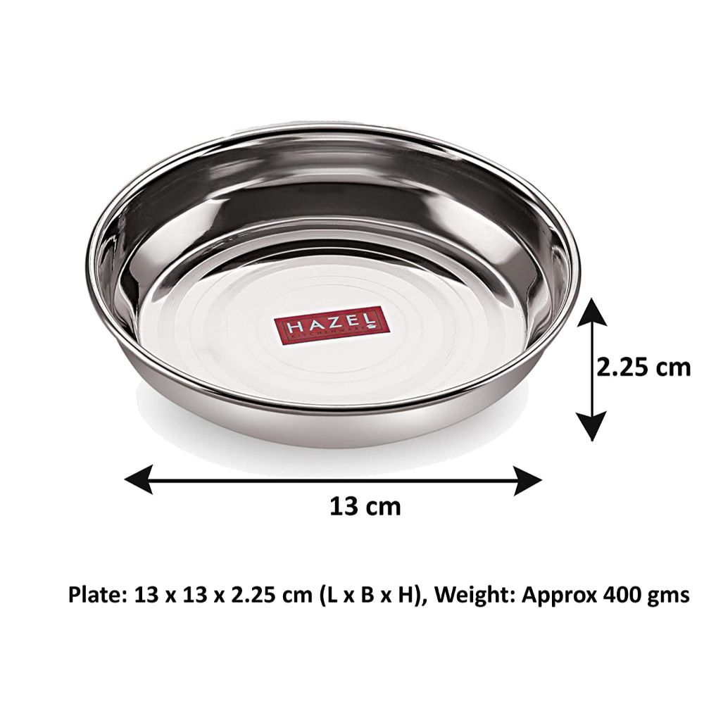 HAZEL Stainless Steel Snack Plates for Serving | Quarter Snacks Serving Set of 6 with Mirror Finish