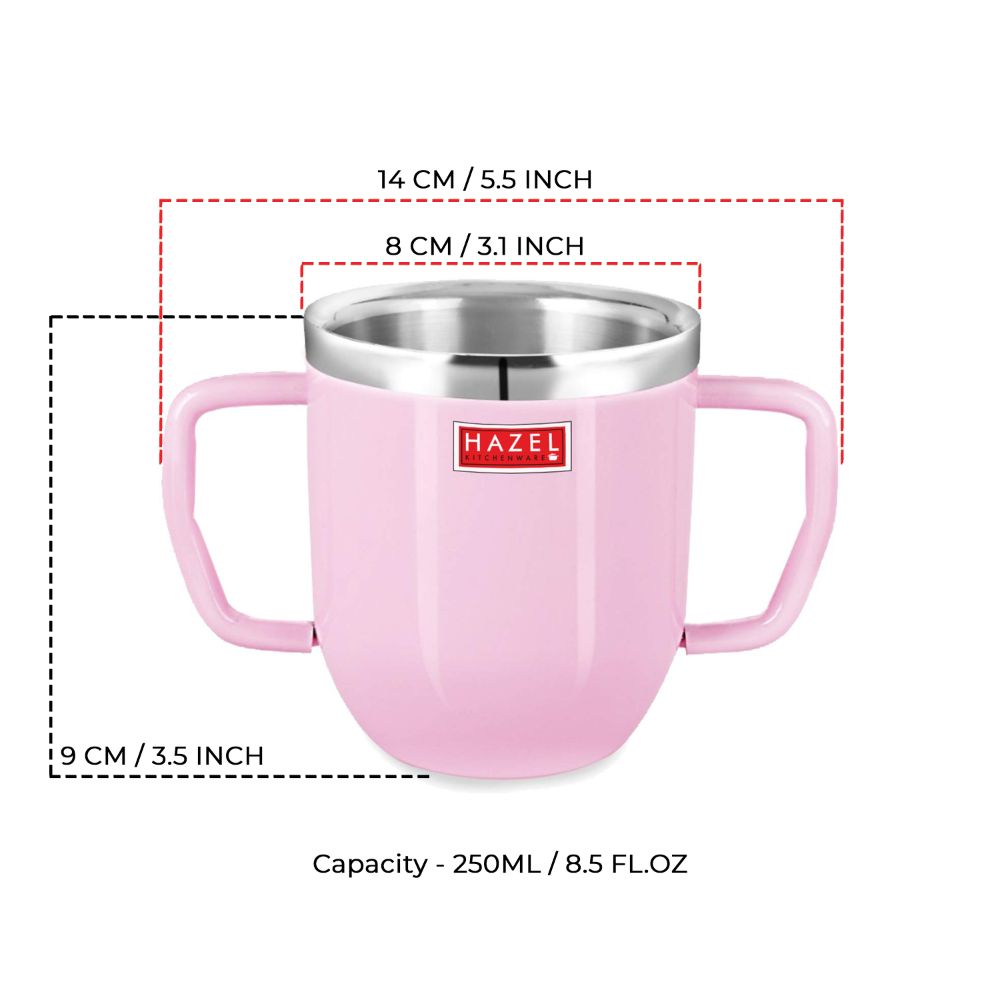 HAZEL Stainless Steel Double Handle Baby Mug, 250 ML, Pink