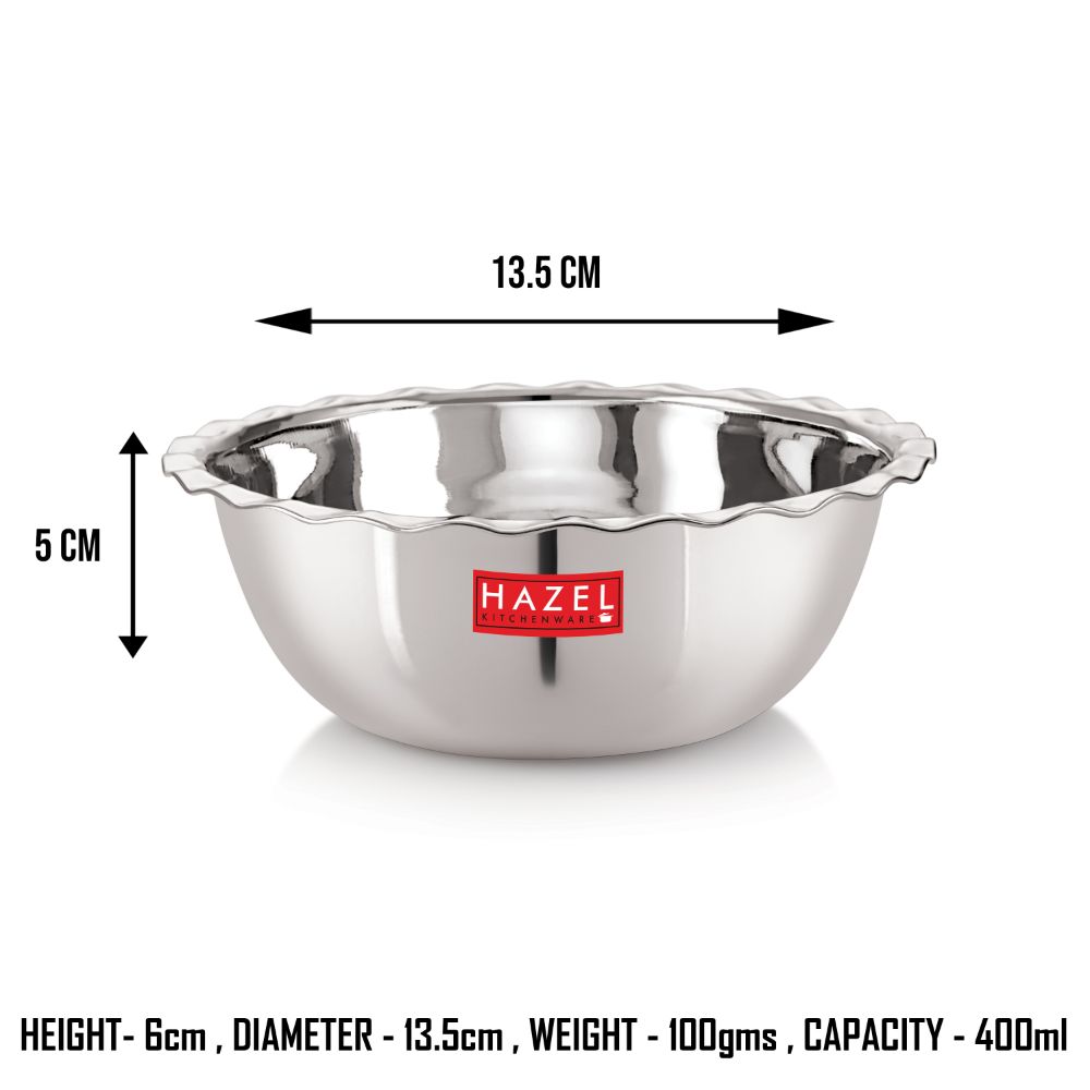 HAZEL Stainless Steel Serving Bowl Wati Vati Katori, 13.5 cm, 400 ML, Silver