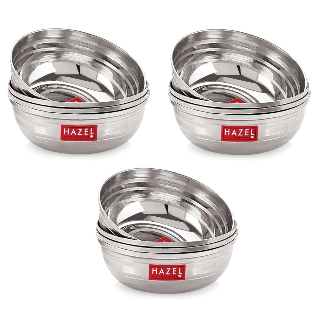 HAZEL Stainless Steel Serving Bowl Set of 12, 9 cm, 150 ml, Silver