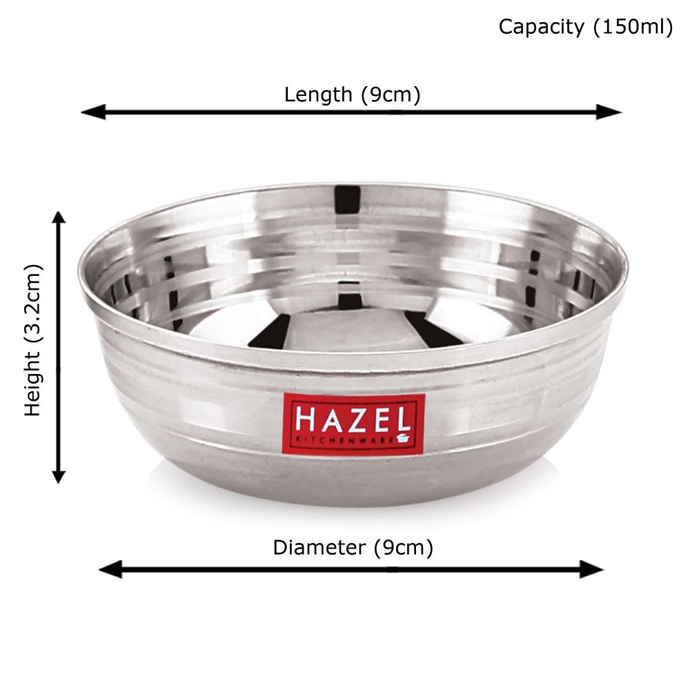 HAZEL Stainless Steel Serving Bowl Set of 12, 9 cm, 150 ml, Silver