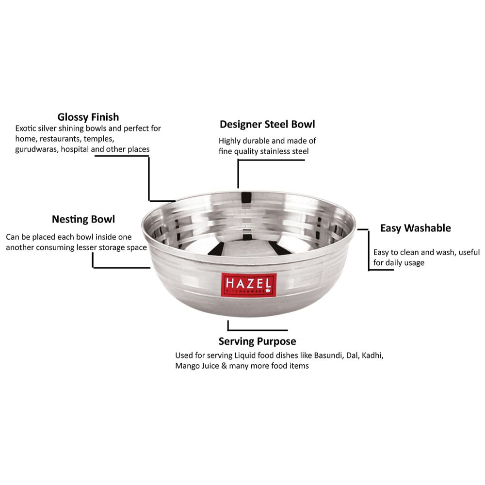 HAZEL Stainless Steel Metal set for Serving | Katori Bowl Set of 6 for Kitchen