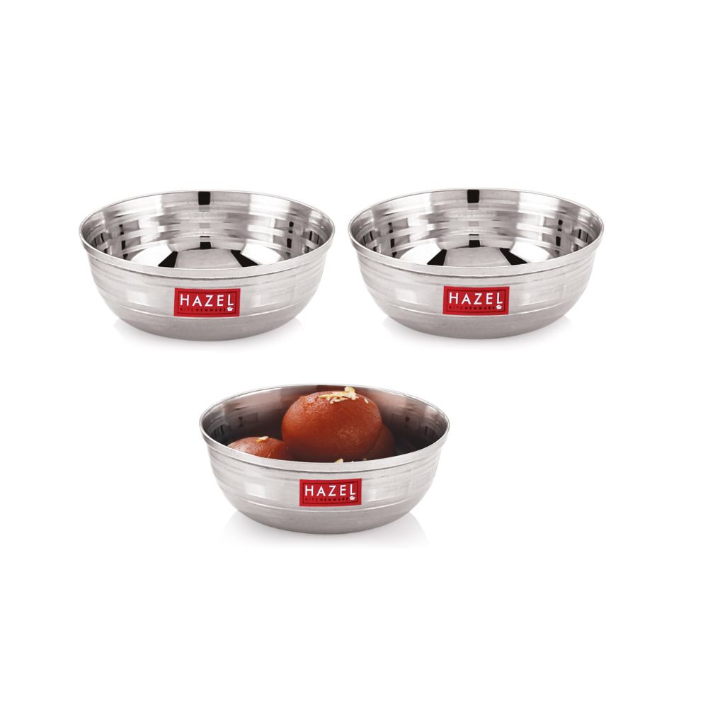 HAZEL Stainless Steel Metal set for Serving | Katori Bowl Set of 6 for Kitchen