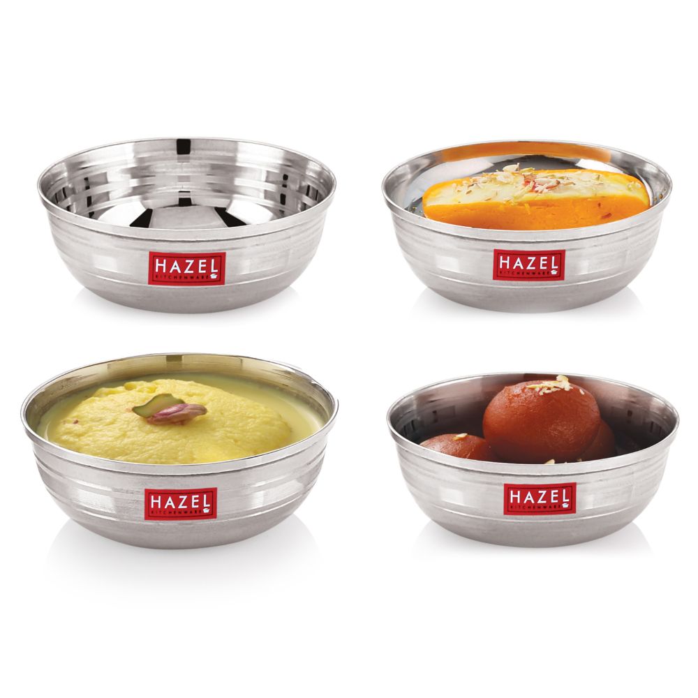 HAZEL Stainless Steel Serving Bowl Set of 4, 9 cm, 150 ml, Silver