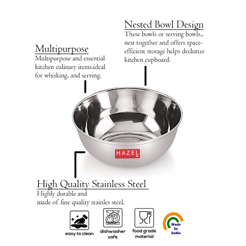 HAZEL Stainless Steel Bowl Vati | Steel Bowl Set For Kitchen | Dinner Bowl Katori Serving Wati, 270 ML, Set of 1