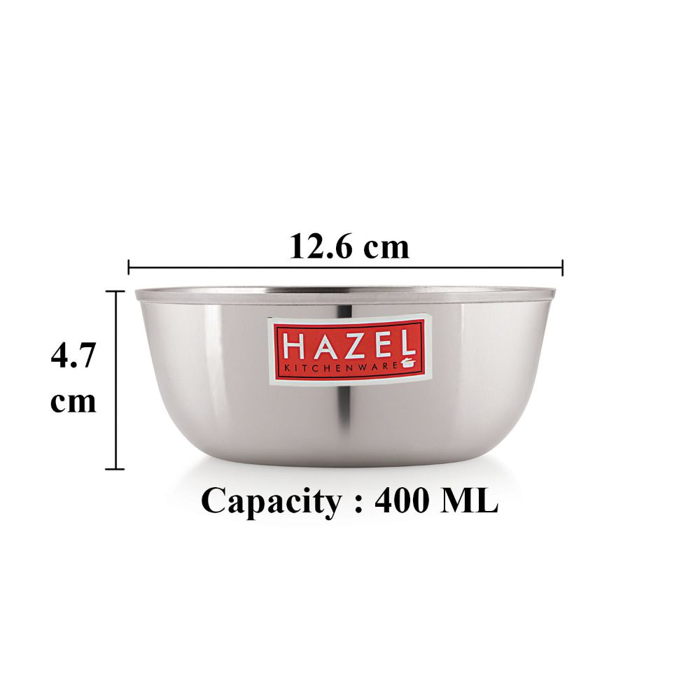 HAZEL Stainless Steel Serving Bowl | Steel Bowls For Soup, Salad, Ramen, Cereal | Steel Vati 400 ML
