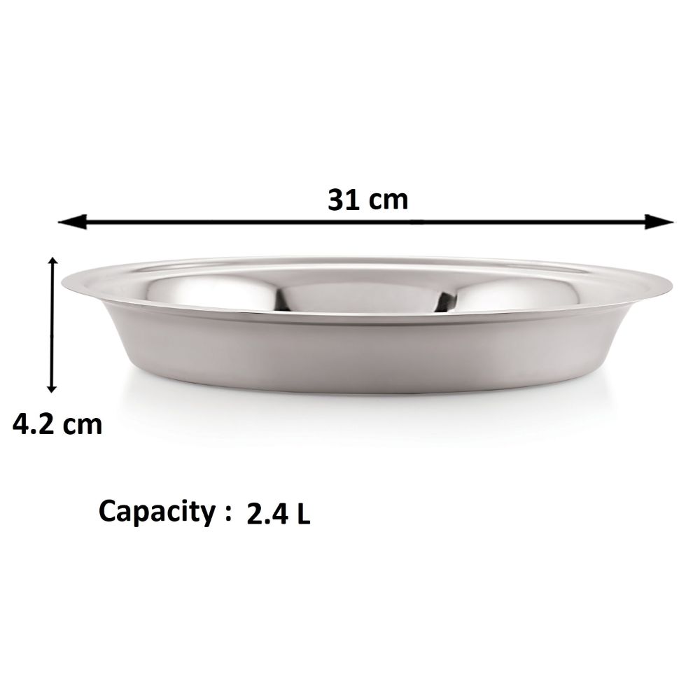 HAZEL Stainless Steel Parat | Steel Parat For Dough Flour Kneading|Atta Parat Steel For Kitchen, 31 cm, 2400 ML