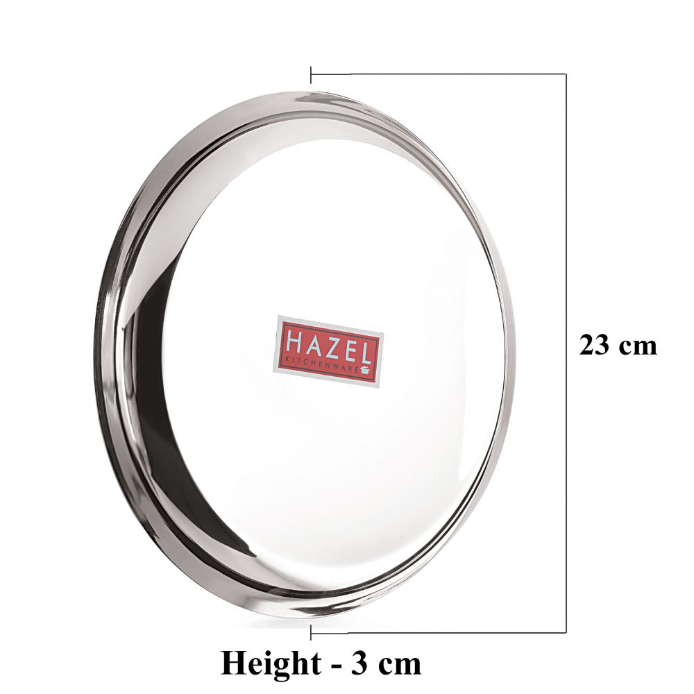 HAZEL Steel Plates For Lunch |Plates Set Steel For Dinner | Steel Dinner Plates Set, 23 cm