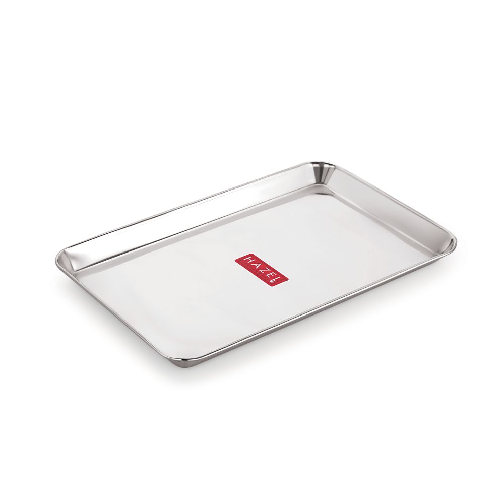 HAZEL Stainless Steel Serving Tray Rectangle Premium Dining Table Plater, Small, Silver, 29.5 x 19 cm