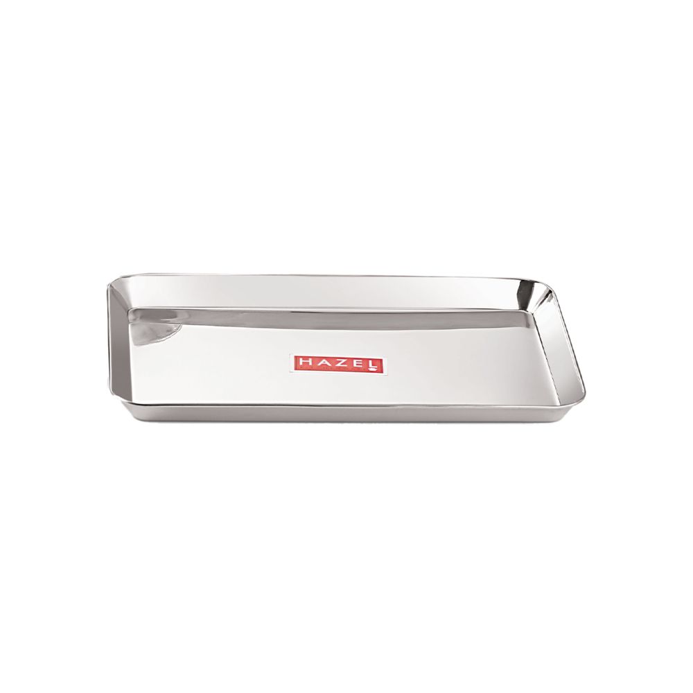 HAZEL Stainless Steel Serving Tray Rectangle Premium Dining Table Plater, Small, Silver, 29.5 x 19 cm