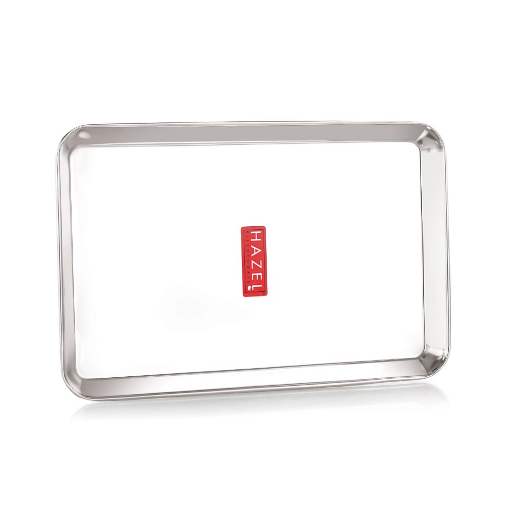 HAZEL Stainless Steel Serving Tray Rectangle Premium Dining Table Plater, Small, Silver, 29.5 x 19 cm