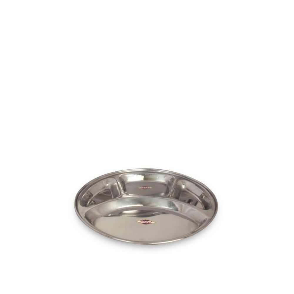HAZEL Stainless Steel Round Plate Thali With 4 Compartment Mess Plate Lunch Dish, Small, 1 Pc