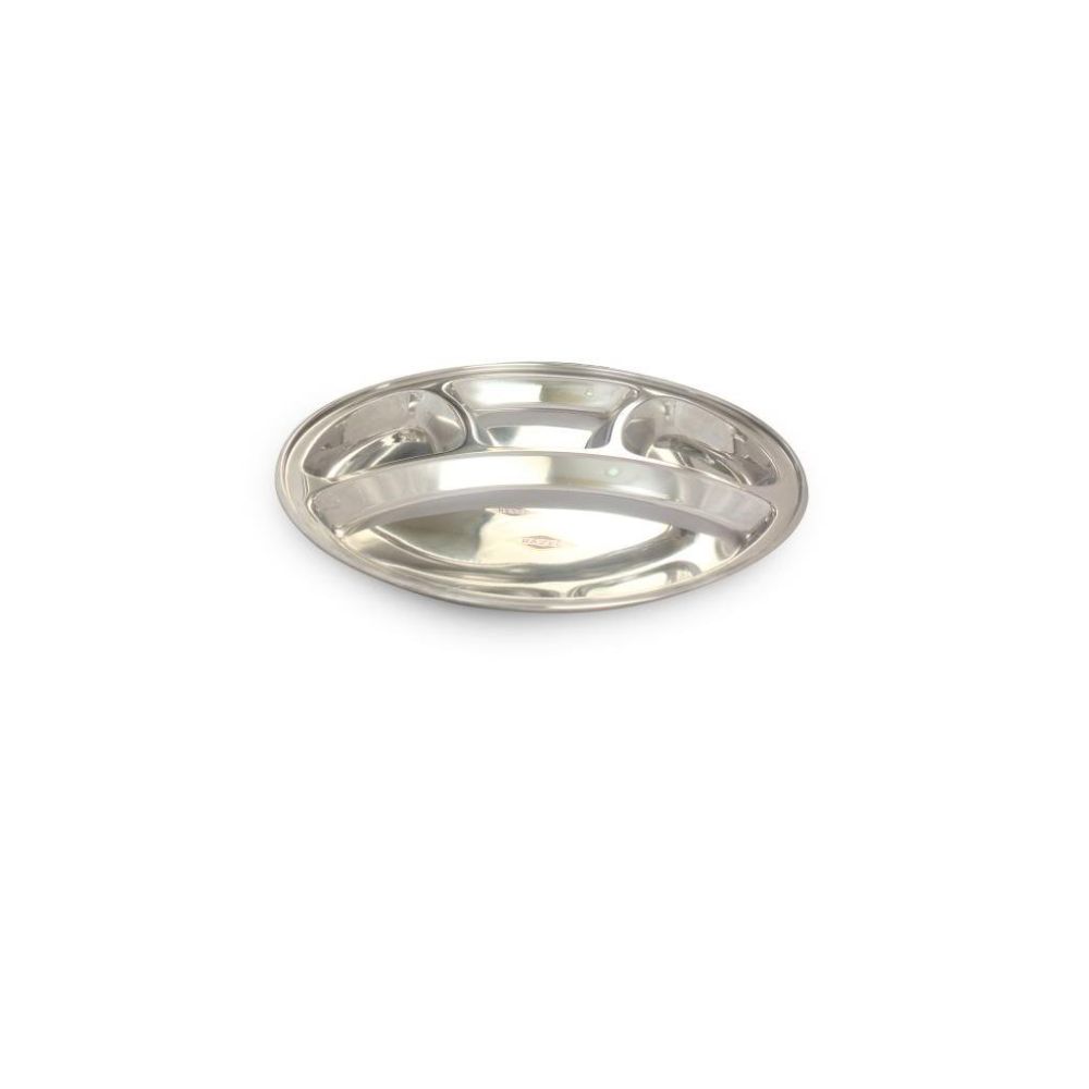 HAZEL Stainless Steel Round Plate Thali With 4 Compartment Mess Plate Lunch Dish, Medium, 1 Pc