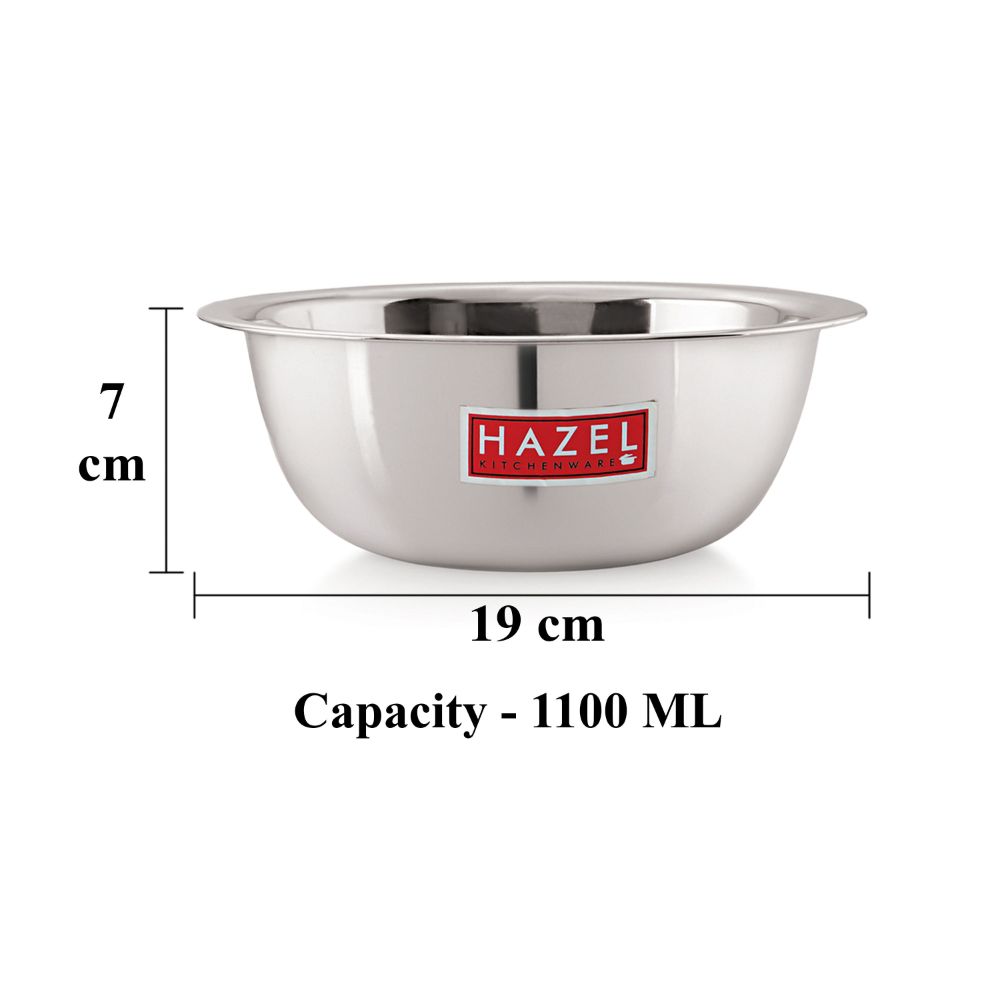 HAZEL Stainless Steel Mixing Bowl | Mixing Bowl for Cake Batter | Kitchen and Baking Accessories Items, 1100 ML