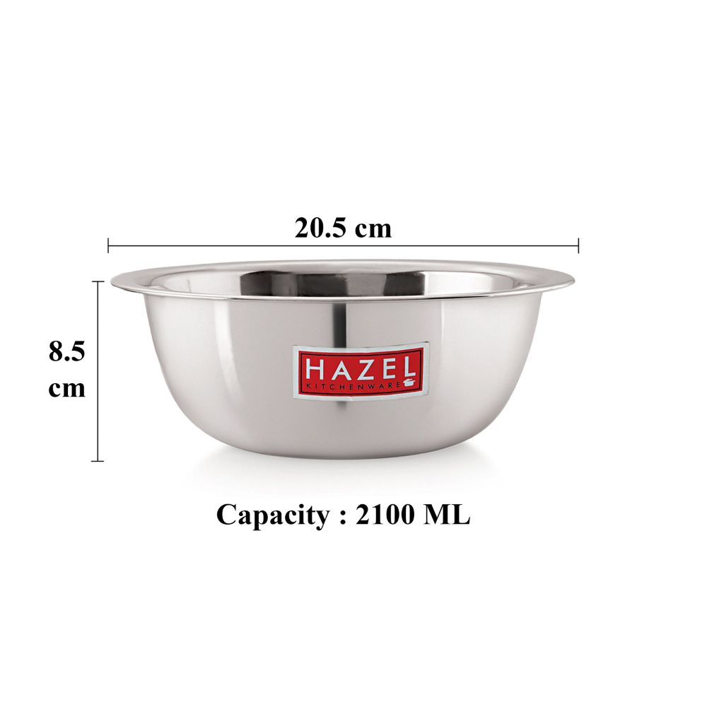 HAZEL Mixing Bowl For Cake Batter | Big Mixing Bowl Stainless Steel | Mixing & Serving Steel Bowl Big Size 2100 ml