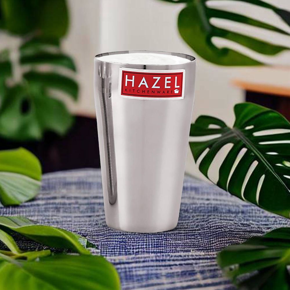 HAZEL Stainless Steel Big Punjabi Lassi Glass with Stripped Designed Traditional Shape