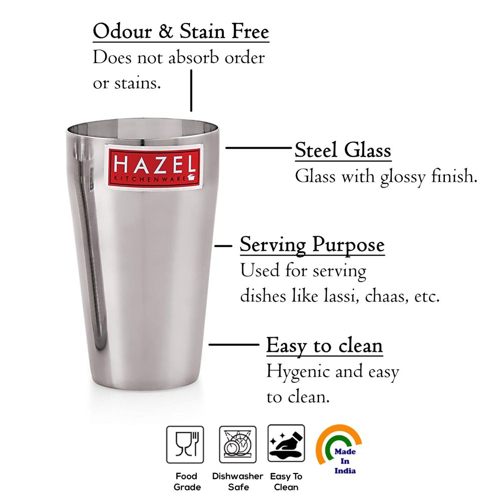 HAZEL Stainless Steel Big Punjabi Lassi Glass with Stripped Designed Traditional Shape
