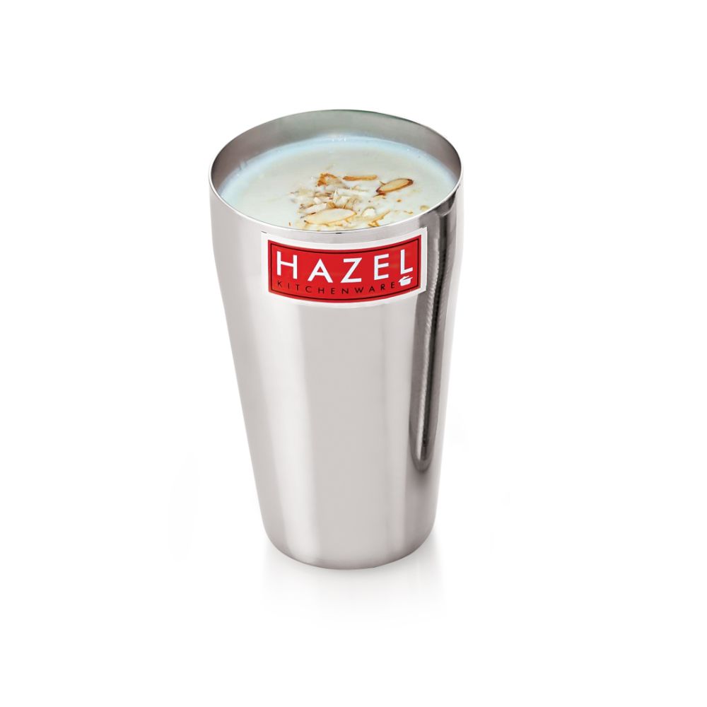 HAZEL Stainless Steel Big Punjabi Lassi Glass with Stripped Designed Traditional Shape