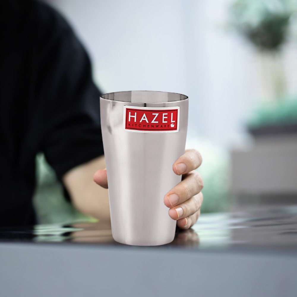 HAZEL Stainless Steel Big Punjabi Lassi Glass with Stripped Designed Traditional Shape