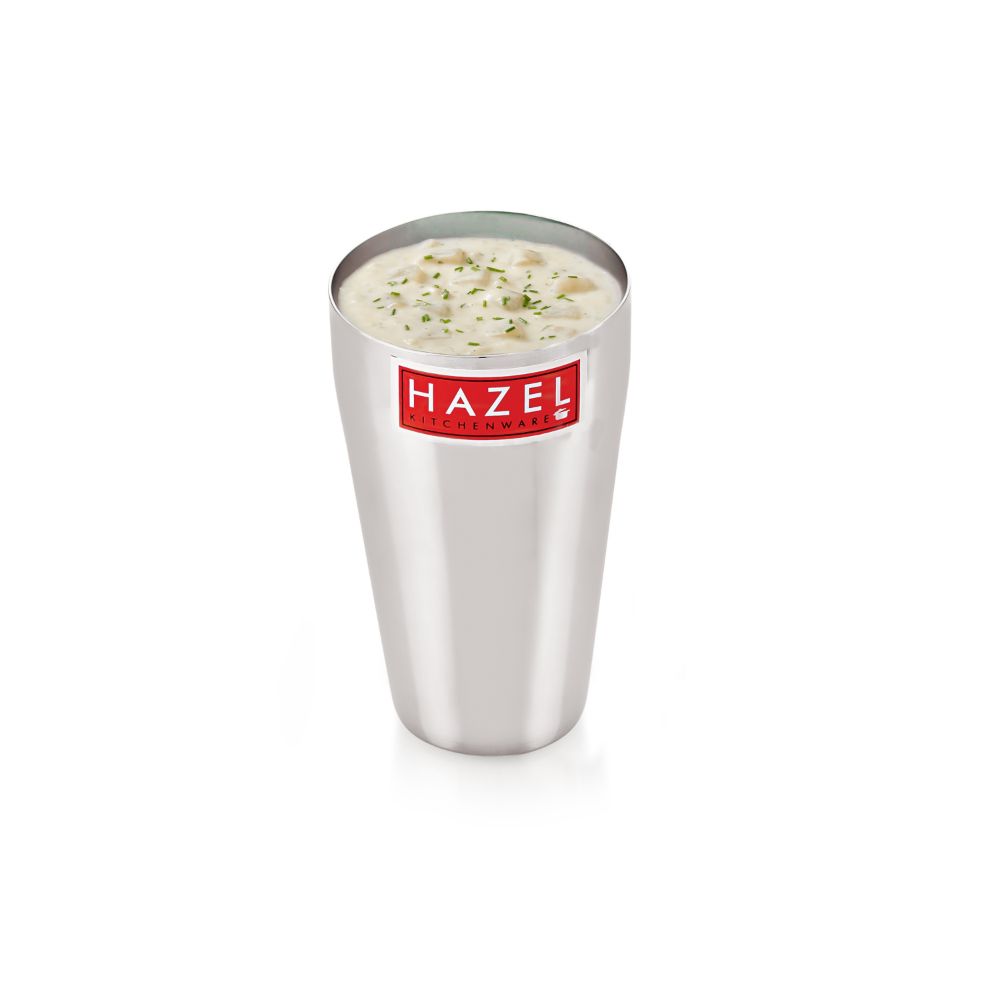 HAZEL Stainless Steel Big Punjabi Lassi Glass with Stripped Designed Traditional Shape