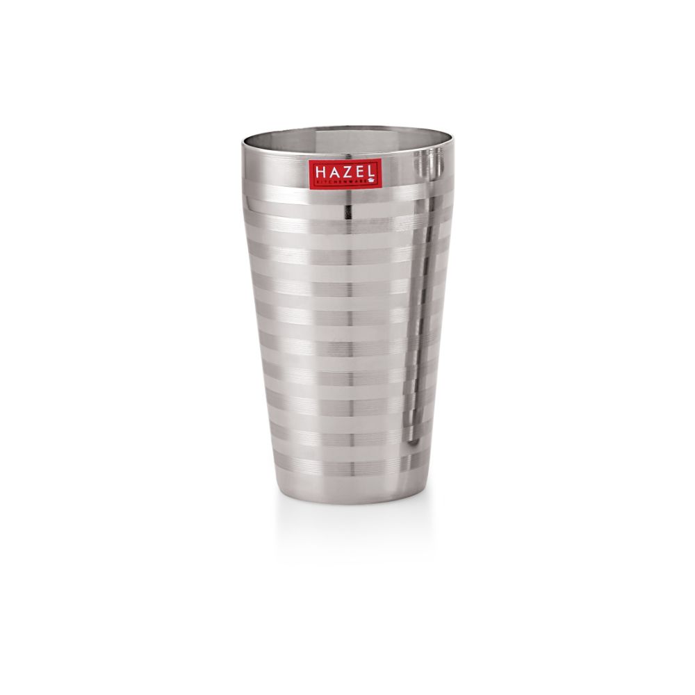 HAZEL Stainless Steel Big Glass for Lassi with Stripped Designed Traditional Shape