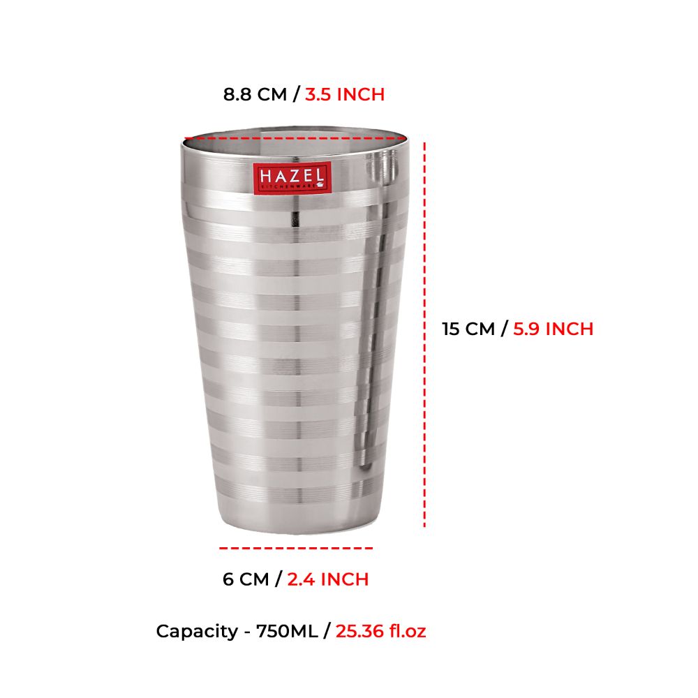 HAZEL Stainless Steel Big Glass for Lassi with Stripped Designed Traditional Shape