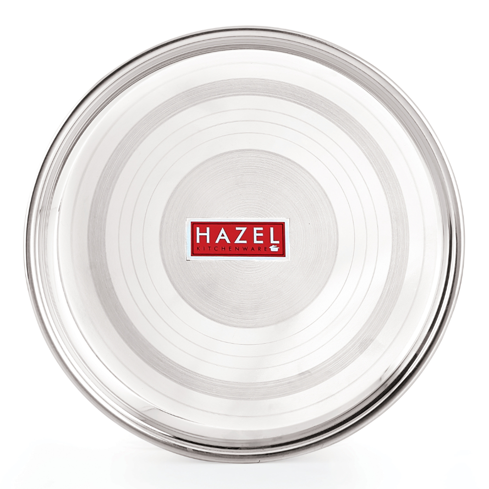 HAZEL Designer Stainless Steel Dinner Lunch Plate Bhojan Thali, Large, 6 Pcs Set