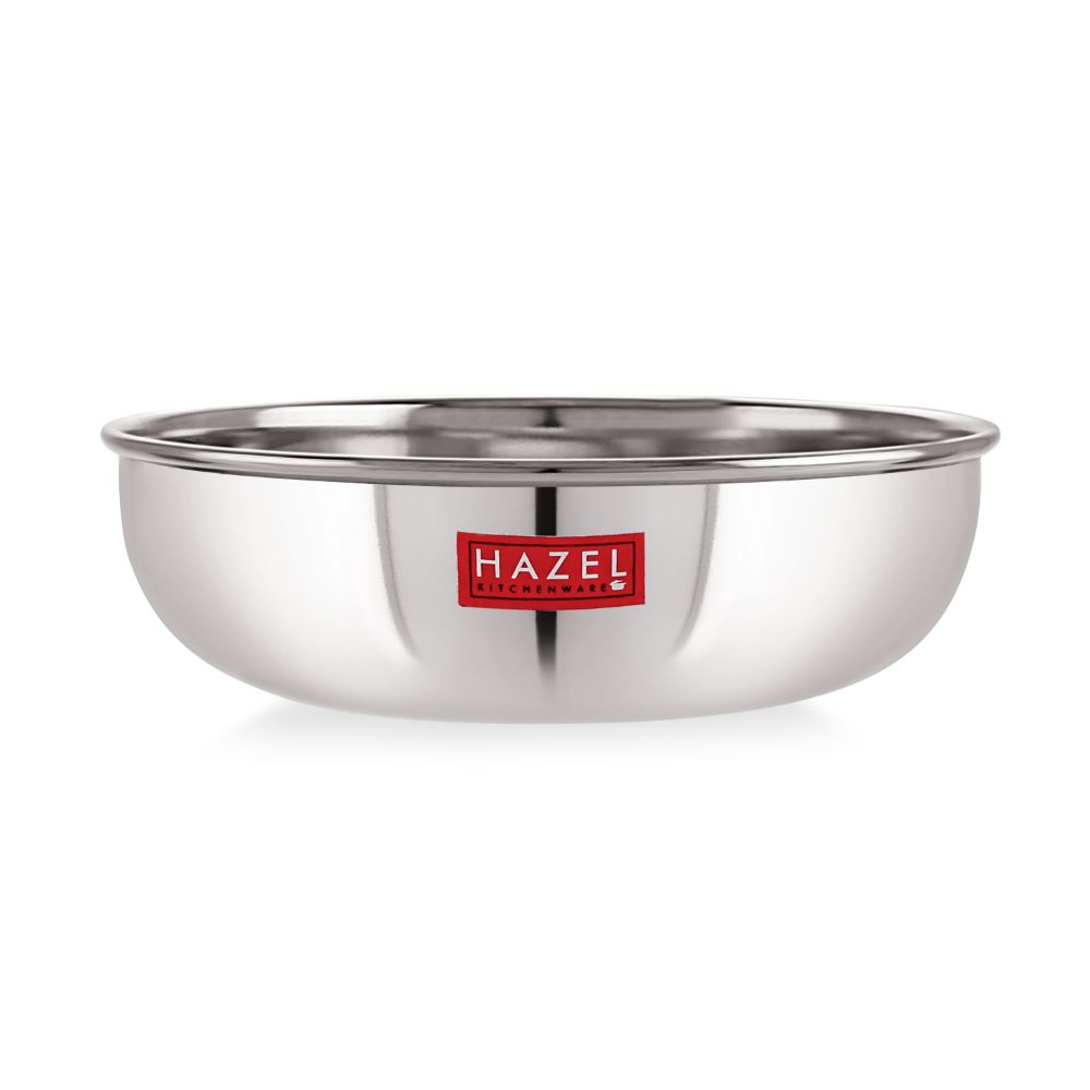 HAZEL Alfa 18 Gauge Premium Stainless Steel Tasra Kadhai with Lid, 1000 ml, Silver