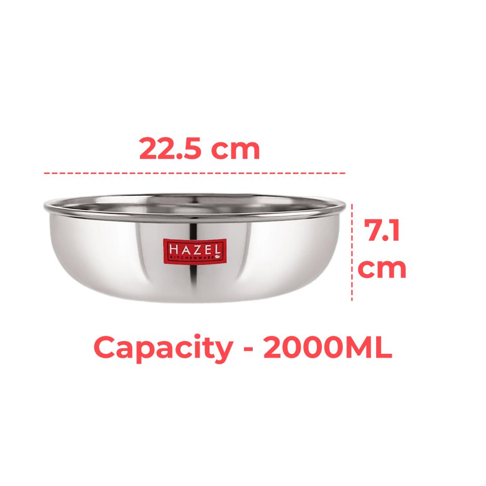 HAZEL Alfa Premium Heavy Gauge Stainless Steel Tasra Kadhai Cookware (1.8 LTR), Silver